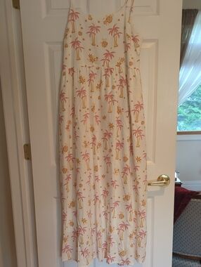 Japna Cream Maxi Skirt with Pink & Gold Palm Print